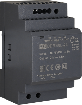 Convertitore ddr 24v/60w/2.5a dc/dc for din rail